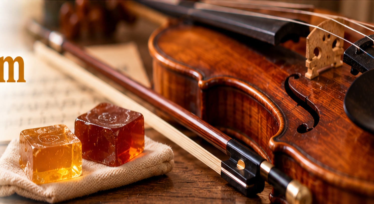 Violin, bow and amber rosin